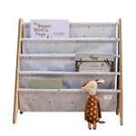 3 Sprouts Recycled Fabric Kids Bookshelf – 4-Tier Sling Book Rack Storage - Kids Room Book Shelves, Nursery, Playroom, Classroom - Bookcase Display Shelf for Toddler, Children Age 3+ - Terrazzo Gray