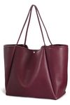 HOXIS Oversize Pu Leather Tote Women Weekender Bag Shopper Handbag Travel Purse, Dark Red, Medium