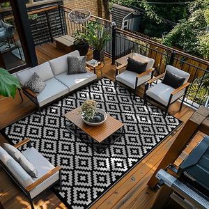 Green Decore Nirvana Premium Grade Stain Proof Reversible Plastic Outdoor Rug (180 x 270 CM, Black/White)