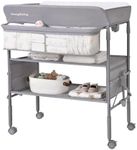 Baby Changing Table with Wheels, Maydolly Portable Foldable Changing Table, Waterproof Diaper Changing Station, Adjustable Height Changing Station, Mobile Nursery for Newborn and Infant (Grey)