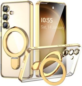 ETPESOK Compatible with Samsung Galaxy S24 Plus Case with Magnetic Ring Stand [Compatible with Mag-Safe] [Full Camera Lens Protector] Plating Clear Phone Case for Samsung S24 Plus 6.7", Gold