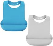 ZCYKJ 2 Pack Washable Silicone Adult Bibs for Elderly, Reuasable Adult Dining Bibs for Eating for Men, Women, Waterproof Feeding Bibs Clothing Protectors for Adult, Elderly and Disabled(Grey& Blue)