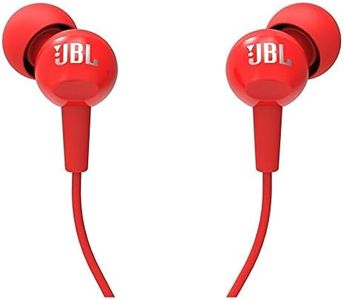 JBL C100SI Wired In Ear Headphones with Mic, JBL Pure Bass Sound, One Button Multi-function Remote, Premium Metallic Finish, Angled Buds for Comfort fit (Red)