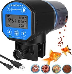 Lukovee Automatic Fish Feeder,New Generation Feeding Time Display USB Rechargeable Timer Moisture-Proof Aquarium or Fish Tank Food Dispenser with 200ML Large Capacity for Vacation Weekend Holiday,Blue