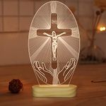 Jesus Cross 3D Night Light, Christ Optical Illusion Lights, Warm White Wooden Handmade, The Lord Desk Lamps Room Home Decor Xmas Birthday Easter Gifts(jesus1)