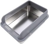 Stainless Steel Cat Litter Box, Semi Enclosed High Sided Large Kitty Litter Box Anti Urine Leakage Easy Cleaning Non Sticky Covered Litter Box with Lids and Scoop for Big (Large)