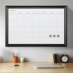 Navaris Framed Calendar Whiteboard for Wall - 29.5" x 19.7" Magnetic Dry Erase Monthly Planner - White Board with Frame - Includes Magnets and Marker