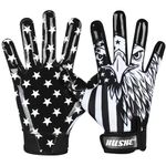 Hushe' Football Gloves American Flag Football Receiver Gloves Silicone Grip Football Receiver Gloves Youth USA Flag Football Receiver Gloves (Black Eagle, Adult Small)