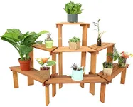 Sunnydaze 3-Tier Meranti Wood Outdoor Plant Stand with Teak Oil Finish - 5.75 Feet Wide - Indoor and Outdoor Use