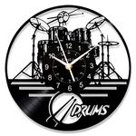 Jazz Drum Wall Clock, Musical Instruments Jazz Drum Set Clock, Music Decorative Wall Clock, Vintage Records Wall Decor Drummer Gifts, Music Party Theme