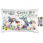 eatsleepdoodle Colouring Pillowcase For Kids w/ 10pk Washable Markers For Kids - 75x50cm Butterfly Kids Colouring Pillowcase - Ultra Washable & Reusable Arts and Crafts For Kids