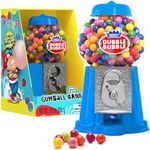 8.5" Gumball Machine with 85 Gumballs - Coin-Operated, Double Bubble Gum Dispenser Bank Toy for Kids - Light Blue