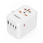 Universal Travel Adapter Worldwide, TESSAN 65W PD Fast Charger, International Plug Adaptor with 4 USB C 1 USB A Ports, Power Adapter for European USA UK Australia (Type C, G, A, I)