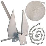 WindRider 8.5lb Boat Anchor Kit | Fluke Style | 6ft Galvanized Chain | 75ft 3/8in Line Spliced with Shackles | 15-24ft Boats‚