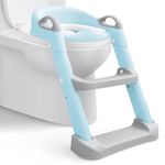 Hibtn Kids Potty Training Seat with Steps, Adjustable Toddlers Potty Toilet Trainer, Kid Baby Toilet Ladder Seat, Folding Children's Toilet Training with Steps, Non Slip & Space Efficient，Blue