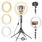 13 inch Ring Light with Floor Stand and Phone Holder(Ringlight Kit Totally 70.6" Tall) - Adjustable LED Selfie Light with Tripod Stand - Tripod with Camera Ring Light for iphone