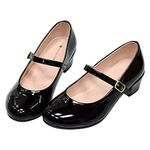 WIKENCY Girls Dress Shoes-Mary Jane Shoes for Girls, Princess Wedding Party Flower Girl School Shoes Low Heel Flats for Little/Big Kids, Black, 5 Big Kid