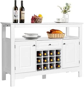 Giantex Wood Wine Cabinet, Sideboard Table with Drawer and Cupboards, Wine Bar Console Table, Wine Display Bar Cabinet with Wine Storage Rack for 12 Bottles, Open Top Shelf, Sideboard Buffet (White)