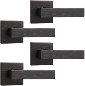 knobelite(4 Pack Dummy Lever Door Handle, Slim Square Non-Turning Single Side Pull Only Lever Set for Closet or French Doors, Oil Rubbed Bronze with Modern Contemporary for Half-Dummy Application