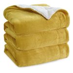 Bedsure Sherpa Fleece Blanket Queen Size - Fluffy Microfiber Solid Blankets for Bed Large Throw, Mustard, 220x240cm