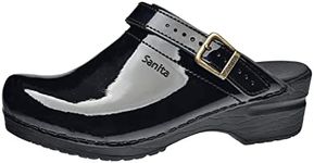 Sanita | Freya Mule Clog | Original Handmade Flexible Leather Clog for Women | Anatomical Shaped Footbed with Soft Foam | Heel Strap, Black, 10 US