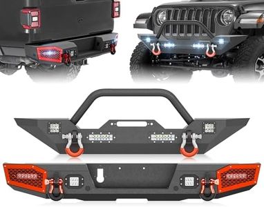 YZONA for JT Pickup Truck Front and Rear Bumpers Compatible with 2020 2021 2022 2023 2024 2025 2026 Jeep Gladiator JT with Winch Plate, LED Lights, Paintable Armor, Sensor Holes & D-rings (2/4 Doors)