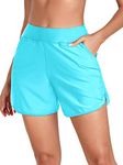 RELLECIGA Women's Sky Blue High Waisted Swim Shorts with Pockets UV Sun Protection Board Shorts for Women Size X-Large