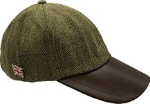 Nicky Adams Countrywear Tweed Baseball Cap with Waterproof Leather Peak | Stylish Outdoor Cap for Men | Teflon-Coated Wool | Made in UK | Ideal for Fishing, Hunting and Hiking Light Sage