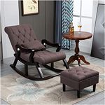 Wooden Furniture City Teak Wood Traditional Rocking Tropical Comfortable Rocking Chair with Footrest in Swed Brown Fabric