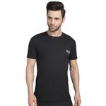 VIMAL JONNEY Solid Black Round Neck Polyester Lycra Half Sleeves Tshirt for Men