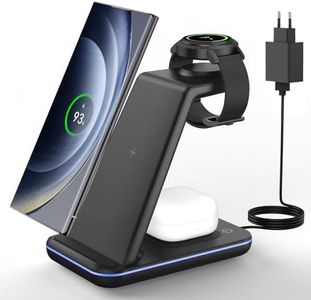 JoyGeek Station de Charge pour Samsung, 3 en 1 Chargeur Induction Para Samsung S24/S23/S22/S21/Z Flip/Fold, Chargeur sans Fil Para Galaxy Watch Ultra/7/6/5/4, Wireless Charger Para Galaxy Buds-Noir