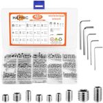 Hapric 485 Pcs 14 Size Set Screw Assortment Kit M3/M4/M5/M6/M8 Head Socket Hex Metric Set Screws Assortment Kit 304 Stainless Steel Cup-Point Screws