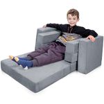 Kids Sofa Chair, 2024 3in1 Toddler Soft Couch Fold Out, Convertible Sofa to Sleeper for Girls & Boys, Grey