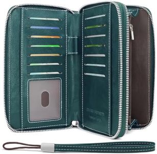 HNOOM Portafoglio Donna in Pelle PU Grande Capacità Portafoglio Donna Lungo Cerniera con Bloccaggio RFID, Elegante Portamonete Donna con 14 Scomparti per Carte (Blu Scuro)