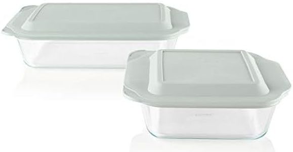 Pyrex 1135016 Deep Dish Glass Baking Dishes with Sage Lids, (4 Piece Set)