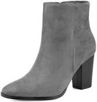 DREAM PAIRS Women's Ankle Boots Chunky Block Heel Booties,Size 7,Grey/Suede,Anita