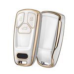 ELOHEI for Audi Key Fob Cover, Special Soft TPU Key Case Cover Protector Compatible with Audi A4 Q7 Q5 TT A3 A6 SQ5 R8 S5 Smart Key(Gold Edge White)