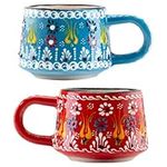 BCS Ceramic Espresso Cups Set of 2, Cappuccino Cups, Colorful Handmade Coffee & Tea Mugs, Demitasse Cups for Latte and Mocha, Dishwasher Safe (6.5 Oz, 3 Inches, Blue - Red)