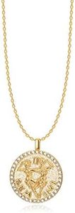 Constellation Necklace Pendant 14K Gold-Plated Hammered Round Disc Engraved Zodiac Sign Pendant 16.9’’ Adjustable Dainty Necklace (Gemini)
