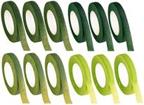 Juvale Floral Tape - 12-Pack Florist Tape, Green Floral Adhesives, Perfect for Bouquet Stem Wrapping, Floral Arrangement and Crafts, 0.47 Inches x 30 Yards, 4 Green Shades