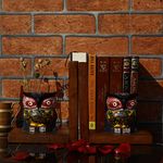 Vintage Gulley Warli Hand Painted Wood Owl Craft in Wooden Book Organizer Book Racks Shelf Book Holders Stand Case Book Stopper Table Top Bookends for (Multi Desing)