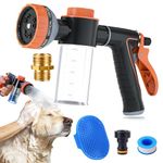 Dog Shower Attachment with Soap Dispenser, Upgraded Dog Washing Hose Attachment for Bathing Pets, High Pressure Foam Sprayer with 10 Spray Modes and Grooming Brush