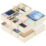 SpaceAid Drawer Organizer for Clothes, 12 Pack Dresser Drawer Organizer Bins, Closet Organizers and Storage Dividers for Clothing, Underwears, Socks (Beige)