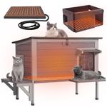 GUTINNEEN Heated Cat House for Outside Insulated Cat House Outdoor Weatherproof Feral Cat Shelter with Heated Pad, All-Round Thermal Liner, Secure Escape Doors for Cats (Winter-Ready)