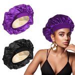 SWEET VIEW 2PCS Silk Bonnet, Silk Hair Wrap for Sleeping, Soft and Comfortable Satin Sleep Cap, Black, Purple