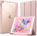 JETech Case for iPad 9.7-Inch (6th/5th Generation, 2018/2017) with Pencil Holder, Clear Transparent Back Shell Slim Stand Shockproof Tablet Cover, Auto Wake/Sleep (Rose Gold)