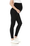 Leggings Depot Women's Maternity Jeans with Pockets Comfy Stretch Pregnancy Skinny Pants Denim Jeggings, Black, XL