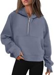 AUTOMET Womens Hoodies Half Zip Sweatshirts Fleece Jackets Tops Oversized Pullover Fall Outfits 2025 Winter Fashion Clothes GreyBlue S