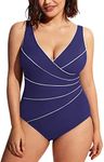 Delimira Women's One-Piece Swimsuits V-Neck Swimming Costume Tummy Control Swimwear Navy 18