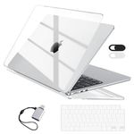 EooCoo Compatible with MacBook Air 15 inch Case 2024 2023 Release M3 A3114 M2 A2941 with 15.3 Retina Display, Plastic Hard Shell Case &Keyboard Skin&Camera Cover&Type C Adapter, Crystal Clear